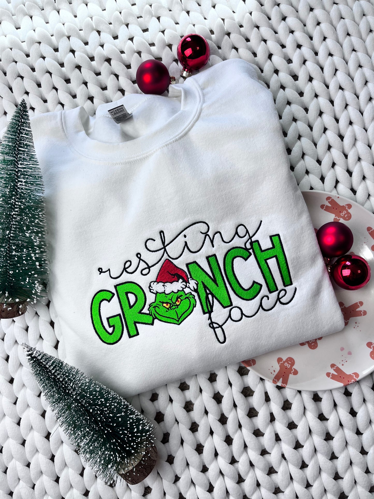 Resting Gr*nch Face Embroidered Sweatshirt