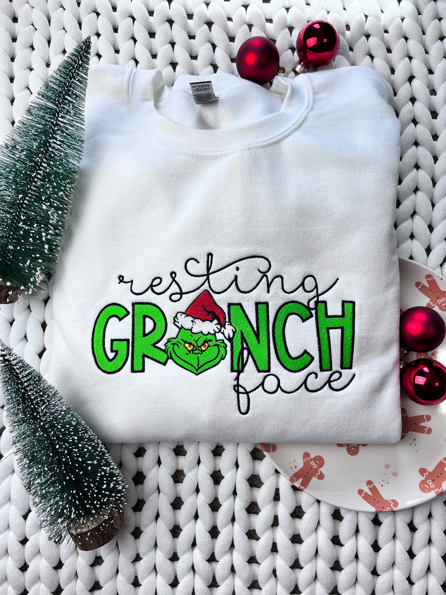 Resting Gr*nch Face Embroidered Sweatshirt