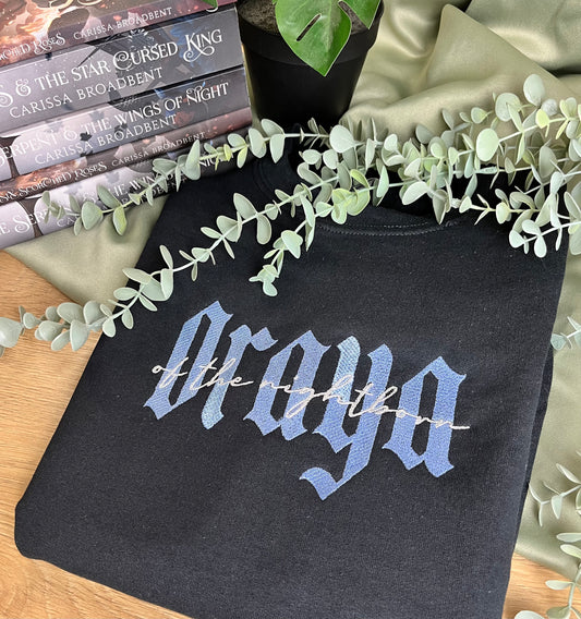 Oraya of the Nightborn Embroidered Sweatshirt | The Serpent and the Wings of Night