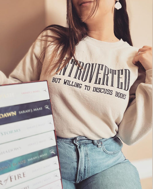 Introverted But Willing to Discuss Books Embroidered Sweatshirt