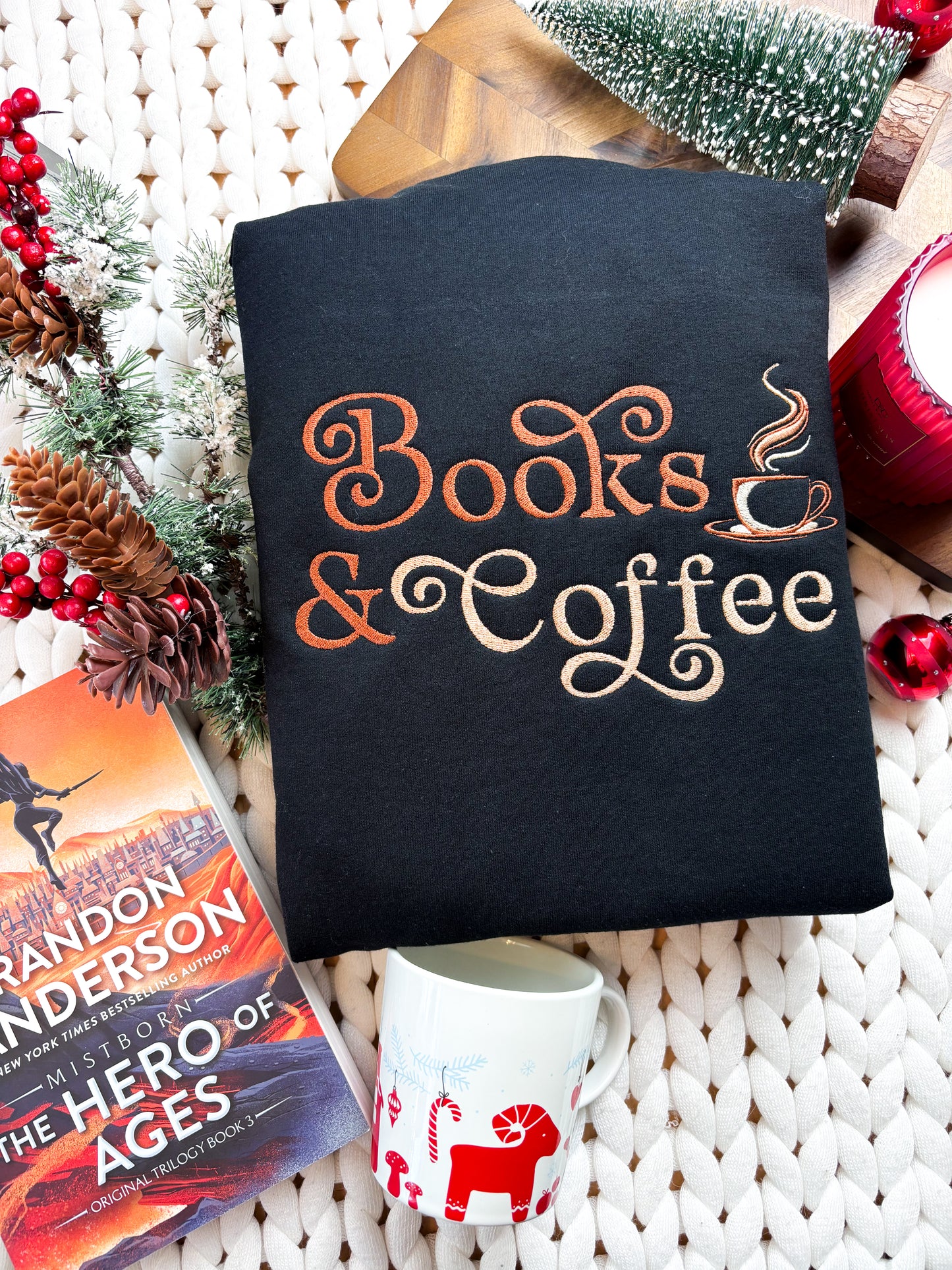 Books and Coffee Embroidered Sweatshirt