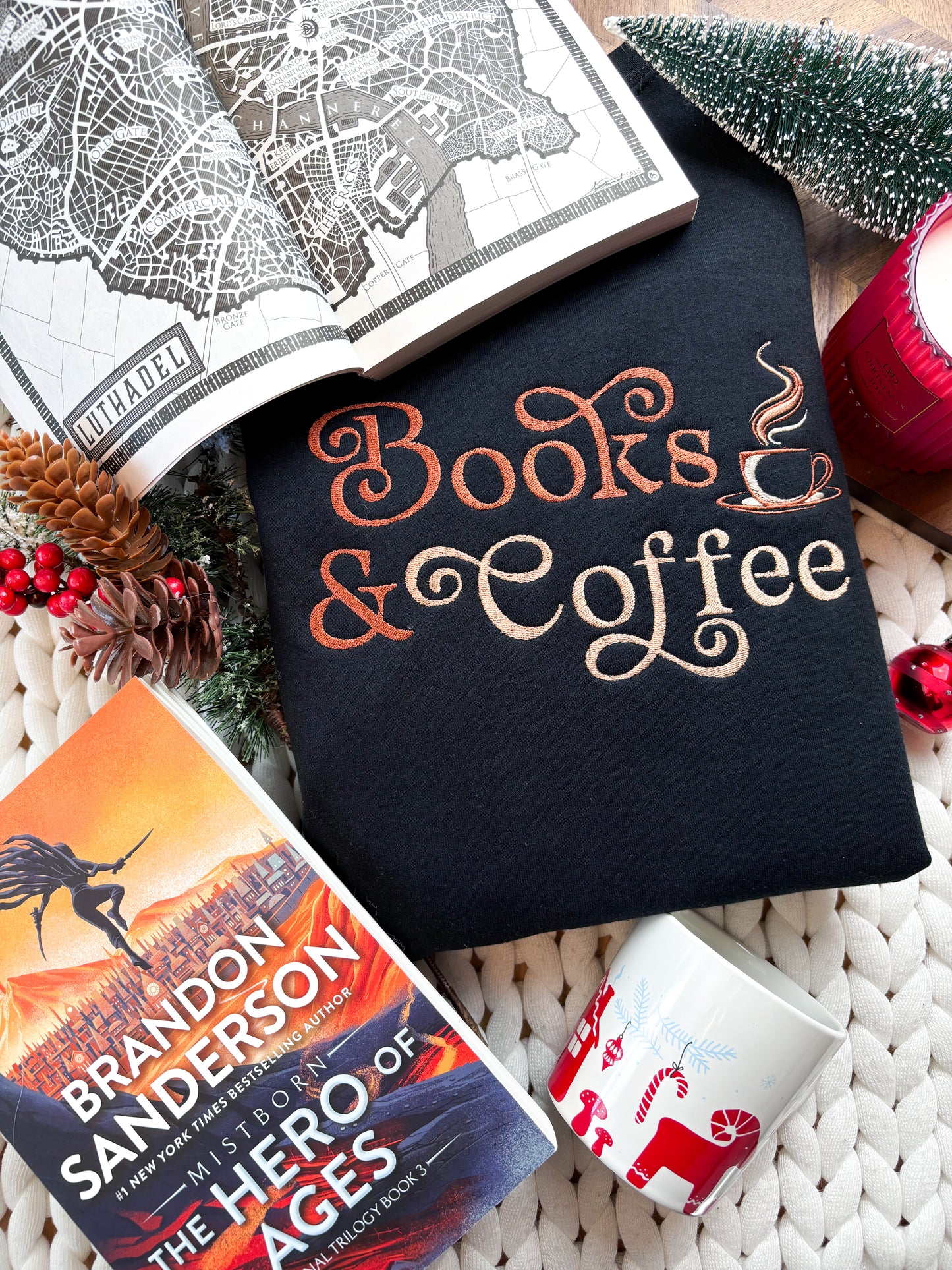 Books and Coffee Embroidered Sweatshirt